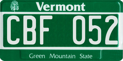 VT license plate CBF052