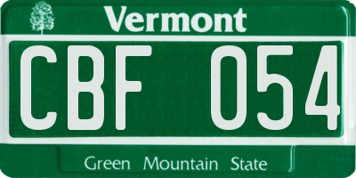 VT license plate CBF054