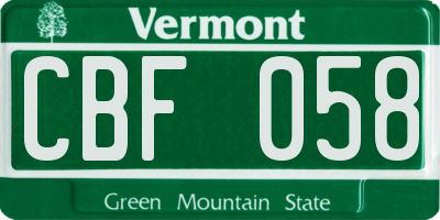 VT license plate CBF058