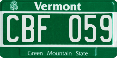 VT license plate CBF059