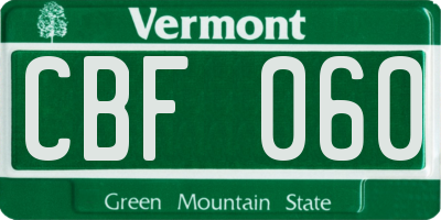 VT license plate CBF060