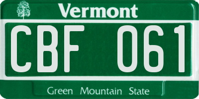 VT license plate CBF061