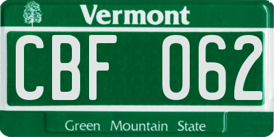 VT license plate CBF062