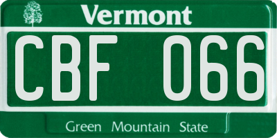 VT license plate CBF066