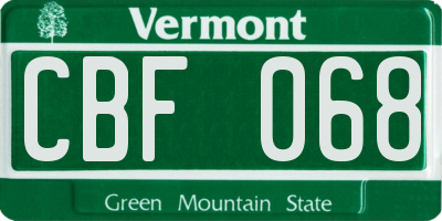VT license plate CBF068