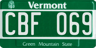VT license plate CBF069