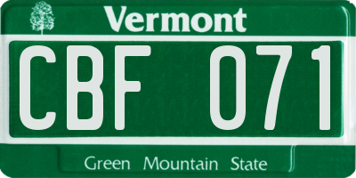 VT license plate CBF071