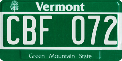 VT license plate CBF072