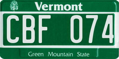VT license plate CBF074