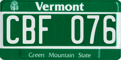 VT license plate CBF076