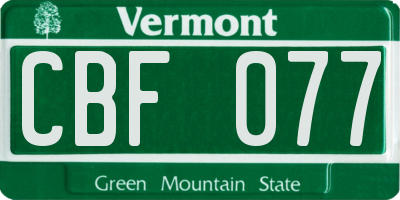 VT license plate CBF077