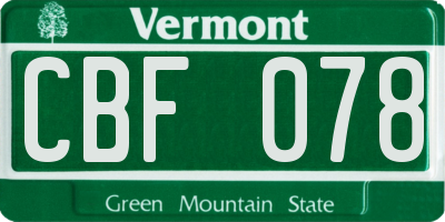 VT license plate CBF078