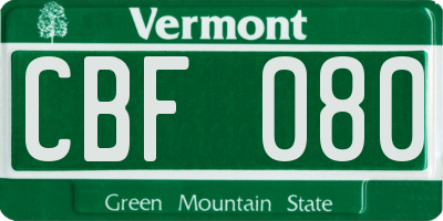 VT license plate CBF080