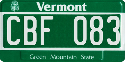VT license plate CBF083