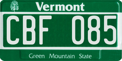 VT license plate CBF085