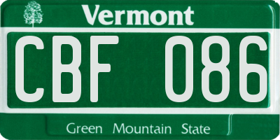 VT license plate CBF086