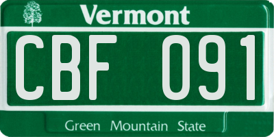 VT license plate CBF091