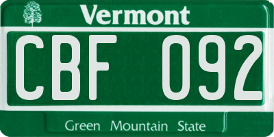 VT license plate CBF092