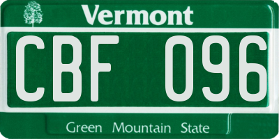 VT license plate CBF096