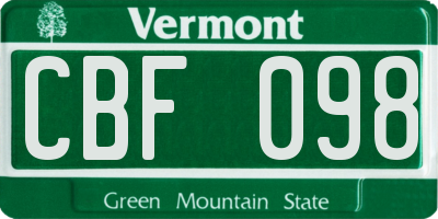 VT license plate CBF098