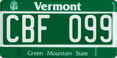 VT license plate CBF099
