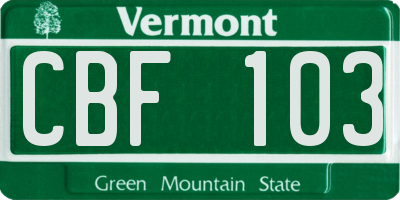 VT license plate CBF103