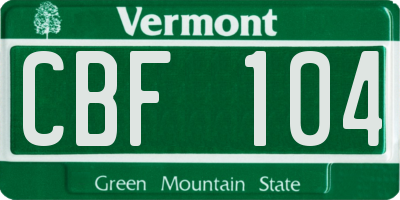 VT license plate CBF104