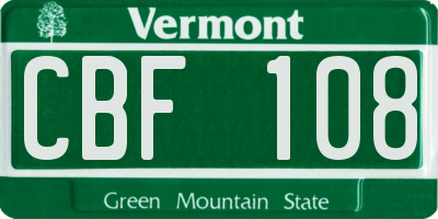 VT license plate CBF108