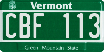 VT license plate CBF113