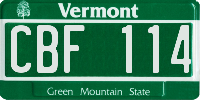 VT license plate CBF114