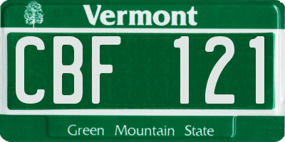 VT license plate CBF121
