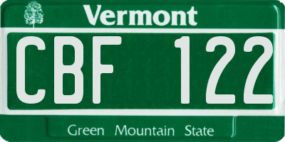 VT license plate CBF122