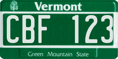 VT license plate CBF123