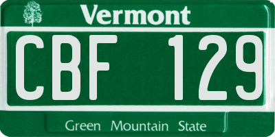 VT license plate CBF129