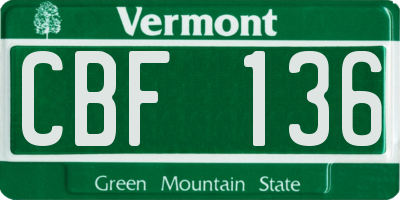 VT license plate CBF136