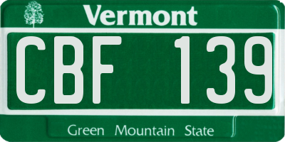 VT license plate CBF139