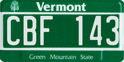 VT license plate CBF143