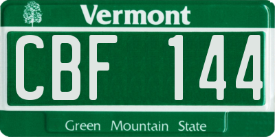 VT license plate CBF144