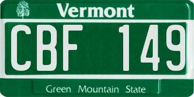 VT license plate CBF149