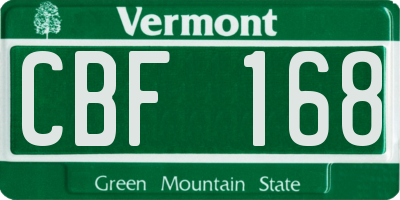 VT license plate CBF168