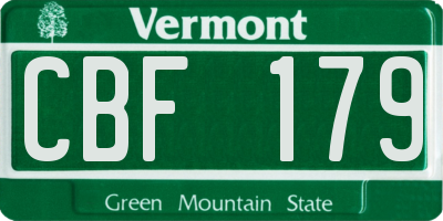 VT license plate CBF179