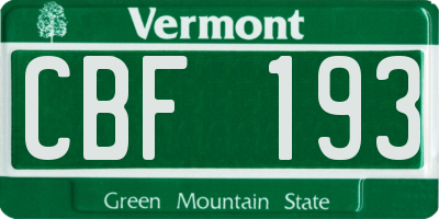 VT license plate CBF193