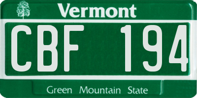 VT license plate CBF194