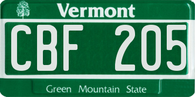 VT license plate CBF205