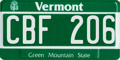 VT license plate CBF206
