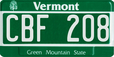 VT license plate CBF208