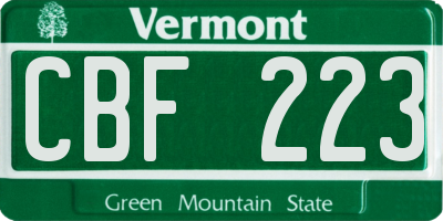 VT license plate CBF223