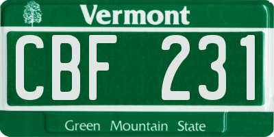 VT license plate CBF231