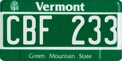 VT license plate CBF233