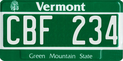 VT license plate CBF234